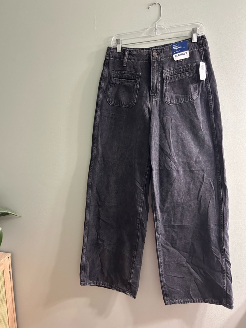 NWT old navy baggy wide leg drapey denim black wash jeans